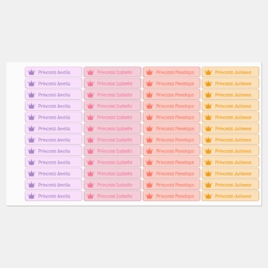 Paarse Roze Perzik Geel Prinses Kroonnaam Labels (Vel)