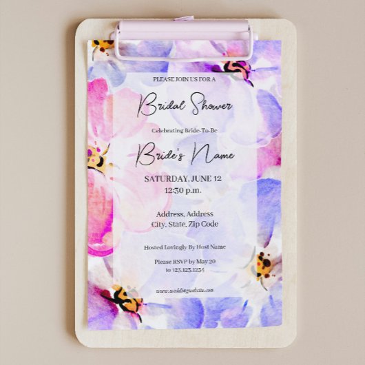 Paarse roze pioen bruidsdouche uitnodiging