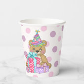 Paarse Roze Polka Dot Beer Verjaardag Papieren Bekers (Achterkant)