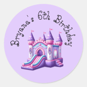 Paarse Roze Prinses Kasteel Bounce House Party Ronde Sticker
