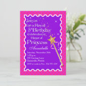 Paarse, roze prinses party Birthday uitnodiging (Staand voorkant)