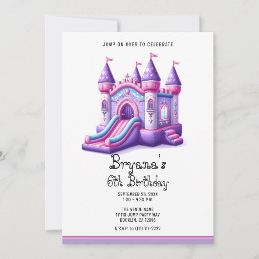 Paarse Roze Prinsessen Kasteel Springhuis Feestje Kaart (Voorkant)