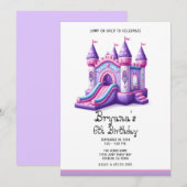 Paarse Roze Prinsessen Kasteel Springhuis Feestje Kaart (Voorkant / Achterkant)