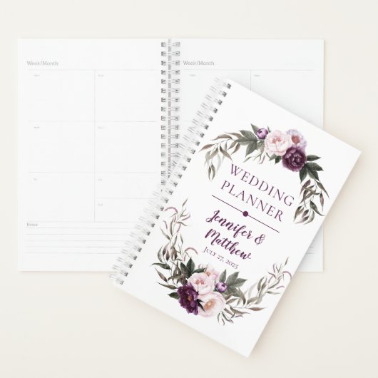 Paarse roze pruimdennen bruiloft planner (Display)