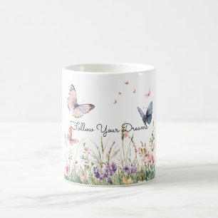 Paarse Roze Rode Bloemen Vlinders Koffiemok
