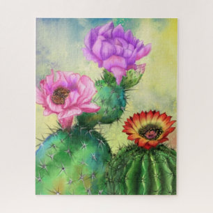 Paarse roze rode cactus bloemen puzzel