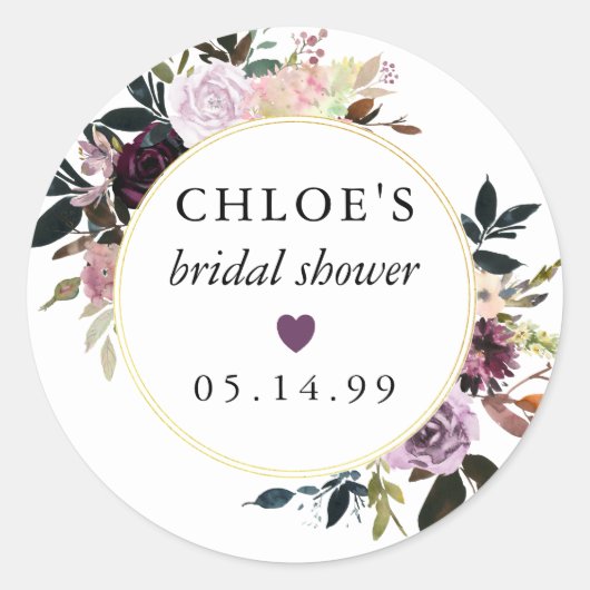 Paarse Roze Roos Bloem Bruiloft Feest Favoriet Ronde Sticker (Voorkant)