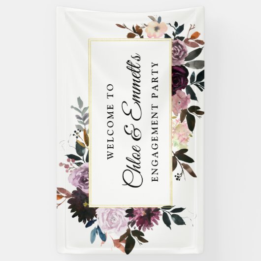 Paarse Roze Roos Bloemen Verlovingsfeest Welkom Spandoek (Verticaal)