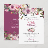 Paarse roze roze roze 80ste verjaardag Uitnodiging (Voorkant / Achterkant)