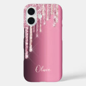 Paarse roze roze roze goudglitterdrip metaalnaam Case-Mate iPhone case (Achterkant)