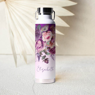 Paarse roze rozen elegant gepersonaliseerd waterfles
