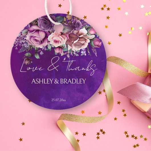Paarse roze  rozen elegante bruiloft dank u bedankjes labels