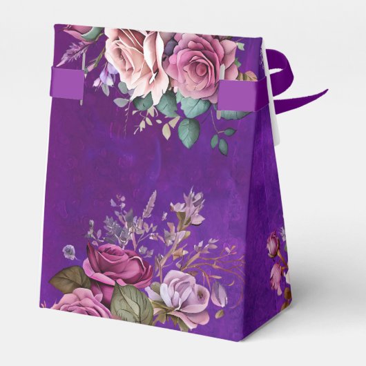 Paarse roze rozen elegante bruiloft gunsten op maa bedankdoosjes (Achterkant)