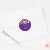 Paarse roze rozen elegante bruiloft ronde sticker (Envelop)