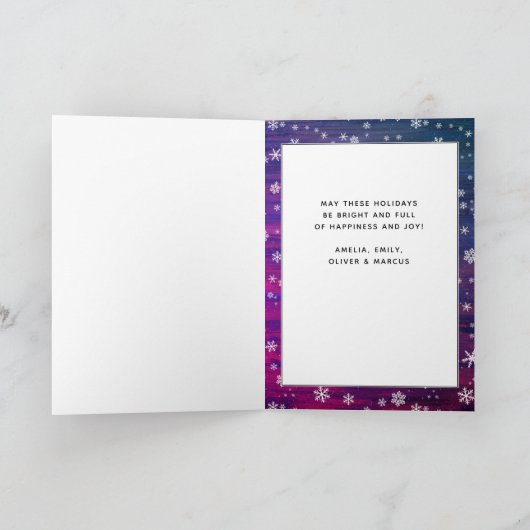 Paarse roze Rustige Wood Snowflake kerstfoto Feestdagen Kaart (Binnen)