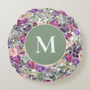Paarse Roze Salie Groene Boho Bloemen Rond Kussen