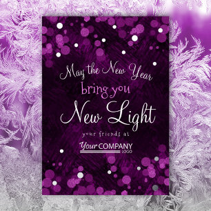 Paarse Roze Shimmery Lights Bedrijf Kerst Folie Feestdagenkaart