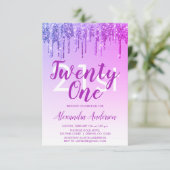 Paarse roze sparkle Glitter 21st Birthday Party Kaart (Staand voorkant)