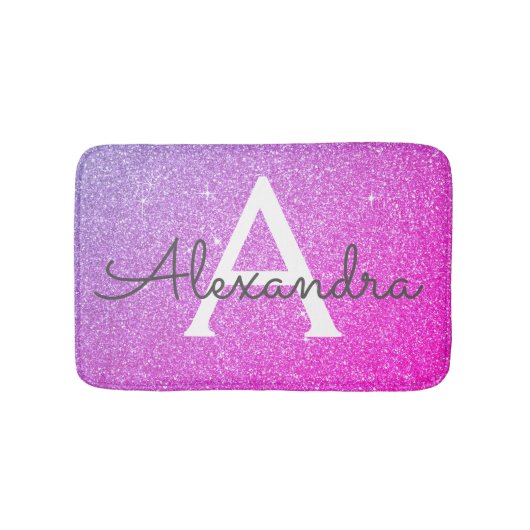 Paarse Roze Sparkle Glitter Monogram Naam Badmat (Voorkant)