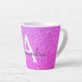 Paarse Roze Sparkle Glitter Monogram Naam Initiaal Latte Mok (Rechterhoek)