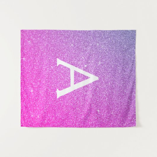 Paarse Roze Sparkle Glitter Monogram Tapestry Wandkleed (Voorkant (horizontaal))