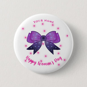 Paarse & Roze strik Aangepaste naam Vrouwendag Ronde Button 5,7 Cm