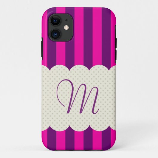 Paarse roze stripes Polka Dots Monogram Case-Mate iPhone Case (Achterkant)