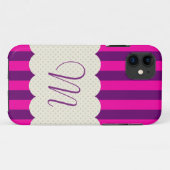 Paarse roze stripes Polka Dots Monogram Case-Mate iPhone Case (Achterkant (horizontaal))