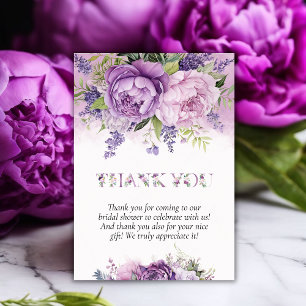 Paarse & Roze Tuin Bloemen Bruidsdouche Bedankkaart