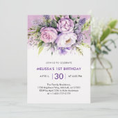 Paarse & Roze Tuin Bloemen Meisje 1e Verjaardag Kaart (Staand voorkant)