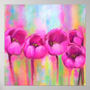 Paarse Roze Tulpen - Lente Kunst Origineel Schilde Poster