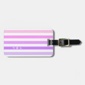 Paarse & Roze Verticale Strepen Monogram Bagagelabel (Voorkant horizontaal)