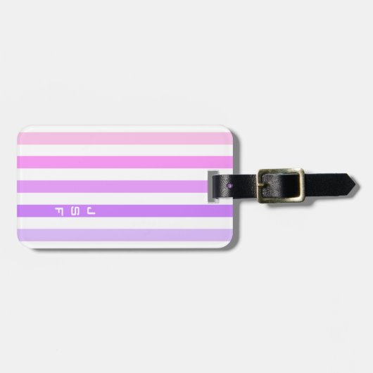 Paarse & Roze Verticale Strepen Monogram Bagagelabel (Voorkant horizontaal)