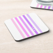 Paarse & Roze Verticale Strepen Monogram Bier Onderzetter (Linkerzijde)