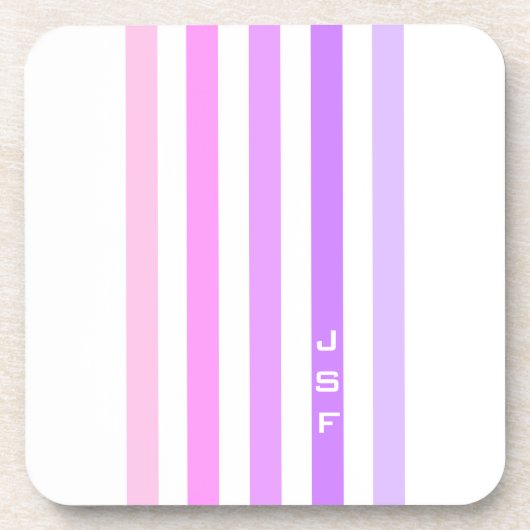 Paarse & Roze Verticale Strepen Monogram Bier Onderzetter (Voorkant)