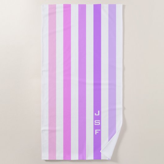 Paarse & Roze Verticale Strepen Monogram Strandlaken (Voorkant)