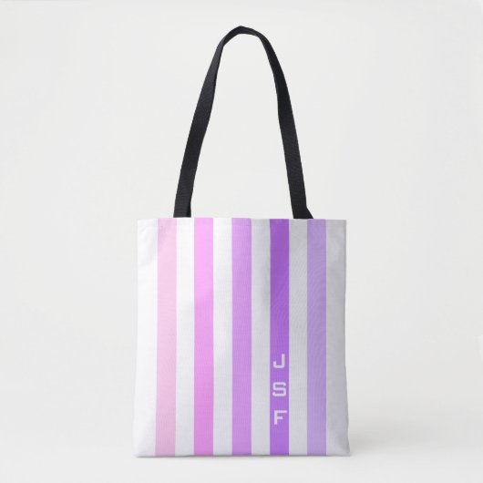 Paarse & Roze Verticale Strepen Monogram Tote Bag (Voorkant)