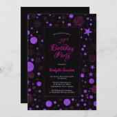 Paarse Roze Vlekken en Sterren 21ste Verjaardagsfe Kaart (Voorkant / Achterkant)