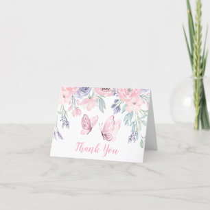 Paarse roze vlinder Baby shower Bedankkaart