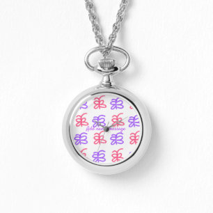 Paarse roze vlinder doodle patroon naam toevoegen horloge
