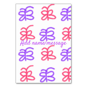 Paarse roze vlinder doodle patroon naam toevoegen kaart