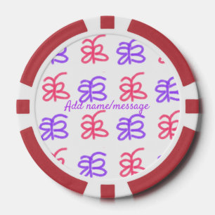 Paarse roze vlinder doodle patroon naam toevoegen poker chips