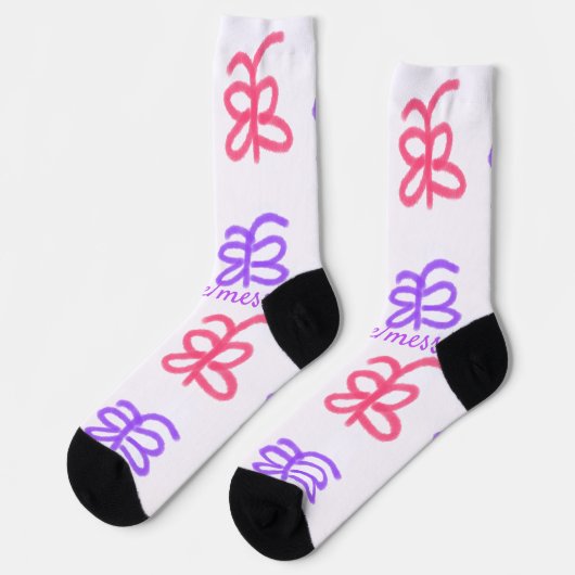 Paarse roze vlinder doodle patroon naam toevoegen sokken (Links)