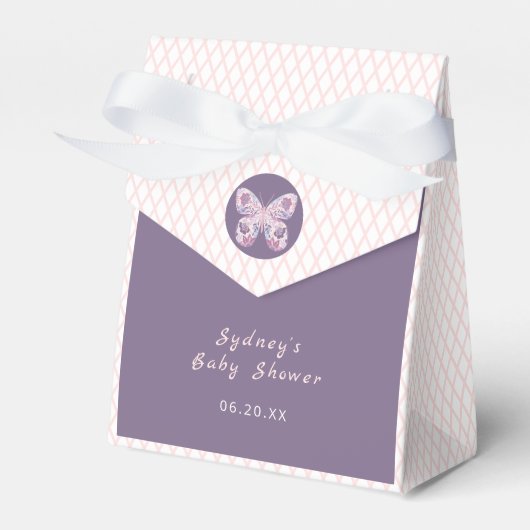 Paarse roze vlinder gepersonaliseerd bedankdoosjes (Voorkant Zijde)