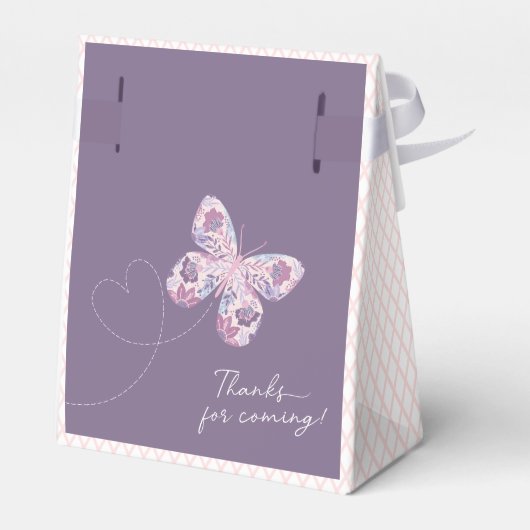 Paarse roze vlinder gepersonaliseerd bedankdoosjes (Achterkant)