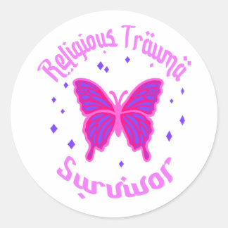 Paarse roze vlinder religieus trauma overlevende ronde sticker