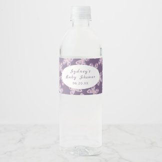 Paarse roze vlinderpatroon gepersonaliseerd waterfles etiket