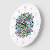 Paarse, roze vlinders en bloemen Mandala Grote Klok (Hoek)