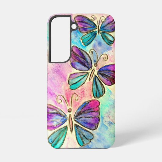 Paarse roze vlinders Samsung Galaxy Hoesje (Achterkant)