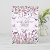 Paarse Roze Vlinders & Wildbloemen Baby shower Kaart (Staand voorkant)